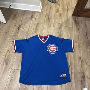 Majestic Chicago Cubs Cooperstown Collection V-Neck Jersey, Blue, Men's Size 2XL